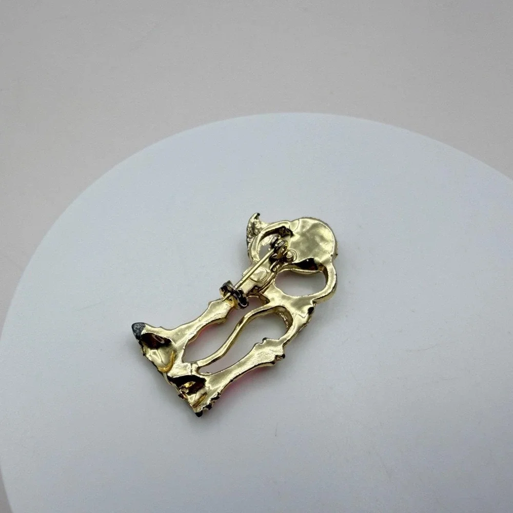 Vintage Gold-Toned Pink Enamel Candlestick Phone Classic Retro Brooch Pin‎ Boho